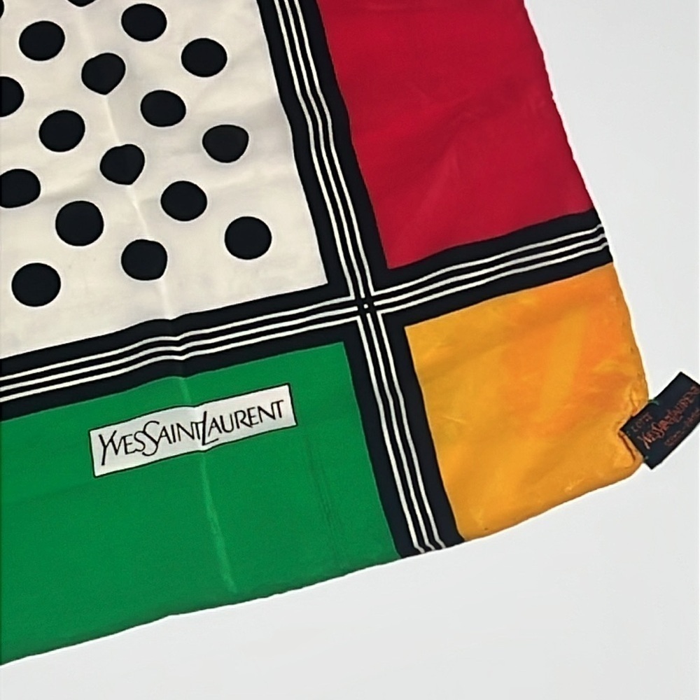 Yves Saint Laurent YSL Vintage 30” Color Block Silk Scarf with Rolled Edges - Picture 2 of 6